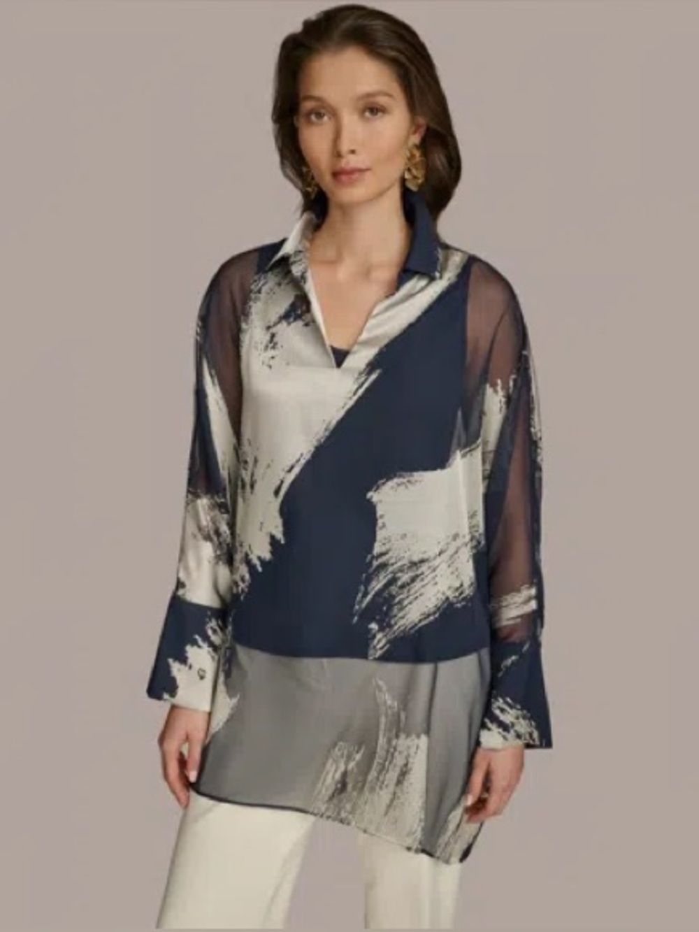 DONNA KARAN Women's Metallic Print Tunic